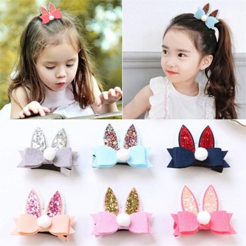 10pcs/lot New Easter Bunny Hair Clip Giltter Rabbit Ear Felt Bunny Bow Clips Glitter Rabbit Ear Hair Clip Felt Bow Barrette