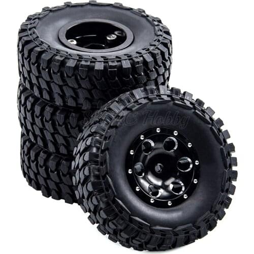 4PCS Aluminum Alloy RC Beadlock Wheels Wheel Rims Hub with Tire for 1/24 1:24 Axial SCX24 AXI90081 Deadbolt RC Crawler Car