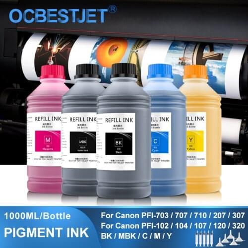 5x1000ML Pigment Ink Refill Ink Kit For Canon PFI-107 PFI-120 PFI-102 TM-200 TM200 TM-205 TM-300 TM-305 TM300 (BK C M Y MBK)