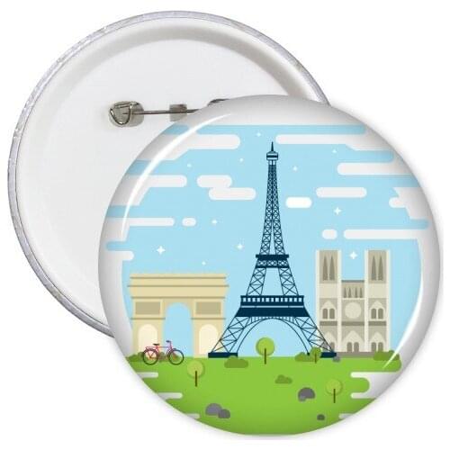 5pcs Eiffel Tower France Landmark National Flag Architecture Custom Landscape Illustration Pattern Round Pin Badge Button