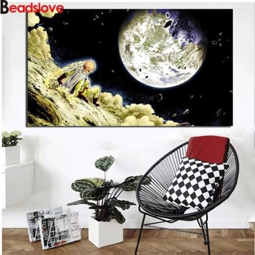 Large size Full Square round drill Diamond painting Anime One Punch Man Moon Cartoon Diamond embroidery Cross stitch