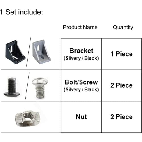 Aluminium Profile Fittings 1515 2020 3030 Series Corner Bracket Set 2-20Sets Angle Brackets Connector for 15S 20S 30S