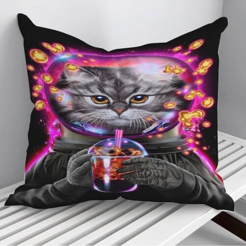 Astronaut Cat Bubble Tea Throw Pillows Cushion Cover On Sofa Home Decor 45*45cm 40*40cm Gift Pillowcase Cojines Dropshipping