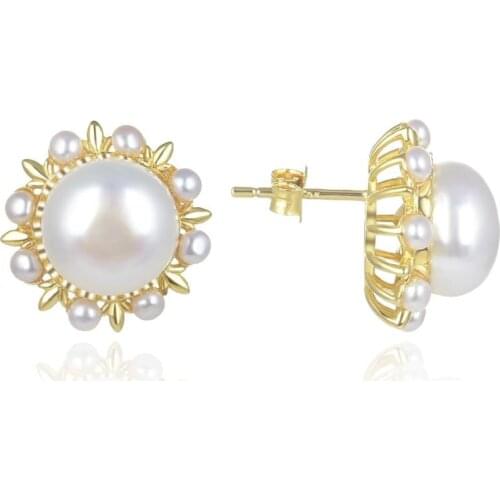 Beritafon 925 Sterling Silver Freshwater Pearl Stud Earring for Women or Girls Gift