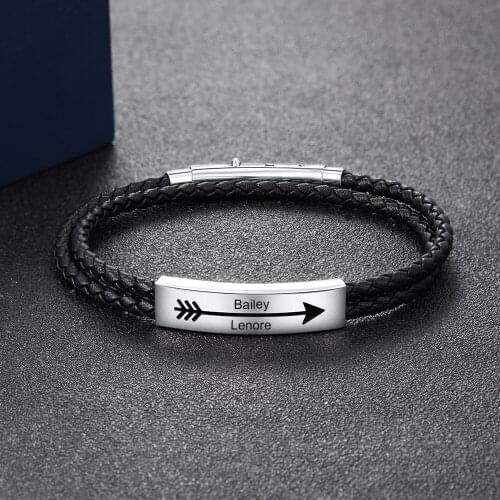 Free Engraving Stainless Steel ID Bar Bracelet Bangle Customized Braided Name Bracelets For Men Waterproof Wristband