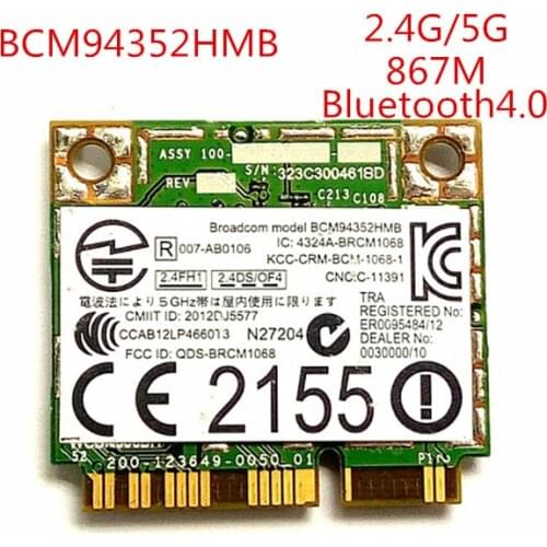 Wireless wifi BT4.0 Wlan For Broadcom BCM94352HMB Dell DW1550 Wireless-AC 867Mbps 802.11ac half Mini PCI-e bluetooth wifi card
