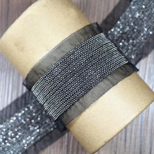 2Yards Copper Beads Chain Fringe Beaded Trimming Lace Ribbon DIY Sewing Clothing Decoration Accessories Black Mesh Lace Fabric