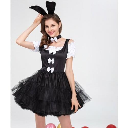 Black And White Sexy Rabbit Costume Halloween Costumes For Women Adult Bunny Girl Fancy Dress Carnival Party Club Cosplay Wear