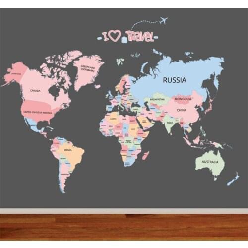 Colored letters world map DIY Vinyl wall Stickers kids room love Home Decor office Art Decals 3D Wallpaper Stickers on the wall