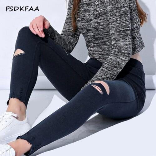 FSDKFAA Korean Women Plus Size Sexy Leggings High Waist Slim Leggings Black Pencil Pants High Stretch Ripped Thin Leggings 5XL