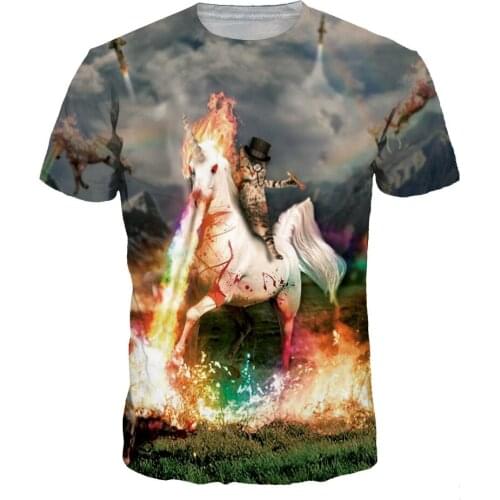 New 3D T Shirt Cat Ride Spitfire Unicorn Printing Hip Hop T-Shirt Men Women Summer Tops Short Sleeve O-Neck Camisetas Hombre