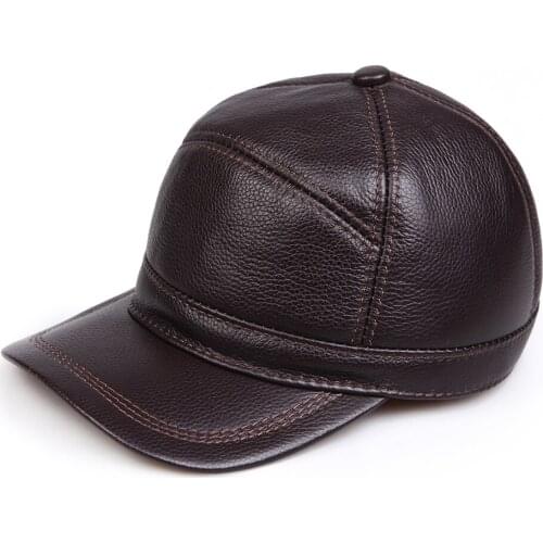 H912-03 Winter Real Leather Fur One Baseball Caps For Man Male Adjustable Letters Casquette Black/Brown Dome Hockey Golf Dad Hat