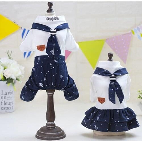 Pet Dog Couple Clothes Cotton Four Legs Navy Coat and Princess Skirt Puppy Cat Brother and Sister Clothing Pet Couple Outfit