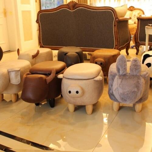 Creative cow sofa stool change shoes solid wood footstool pig elephant stool animal sheep dressing storage stool