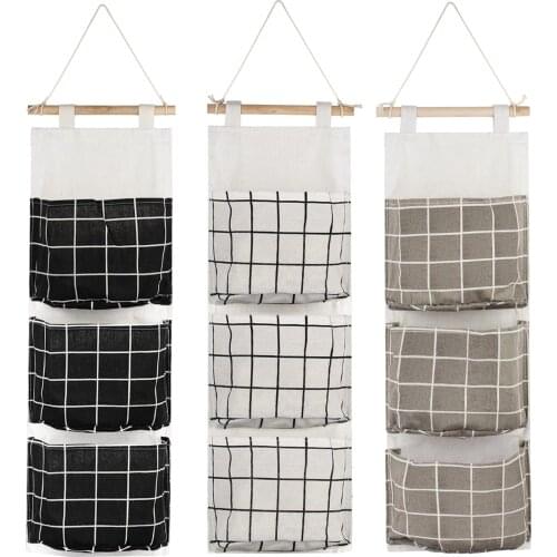 Family Storage Bag Hanging Behind the Door Hanging Pocket Mobile Phone Socks Wardrobe Dormitory Storage Bag Three Even Bags