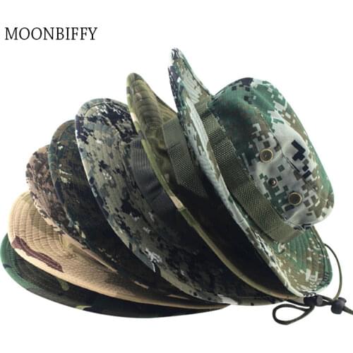 Fashion Military Camouflage Bucket Hats Jungle Camo Fisherman Hat with Wide Brim Sun Fishing Bucket Hat Camping Caps cotton caps