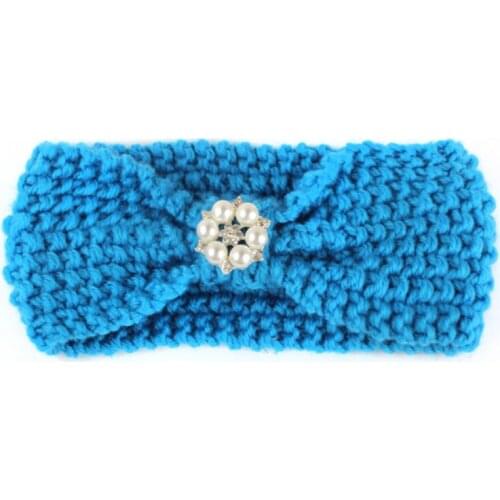 Fashion Newborn Turban Ear Winter Warm Headband with Diamond Crochet Knitted Hairband Headwrap Kids Hair Band Accessories