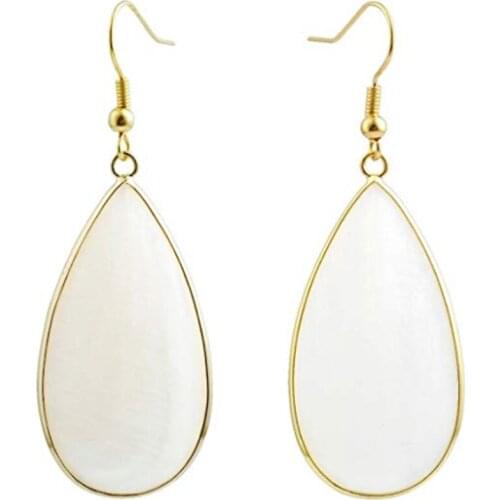 Trendy Light Yellow Gold Color Water Drop White Shell Dangle Earrings Blue Cat Eye Stone Jewelry