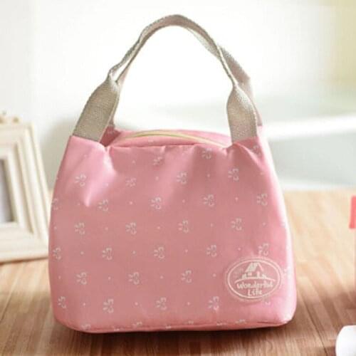 Fashion Pink Color Cooler Lunch Box Portable Insulated Canvas Lunch Bag Thermal Fresh Cooler Food Picnic Lunch Bags Women Kids