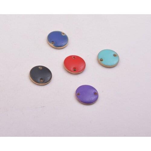 10pcs Black Purple Enamel Charm 12mm Double Holes Round Connector Pendants Gold Color Copper DIY Jewelry Finding