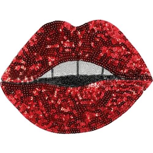 Iron on patches for clothing 230mm Lips Red Sequined Fabric Sequins Strange things T shirt Women Biker Patch Clothes Stickers