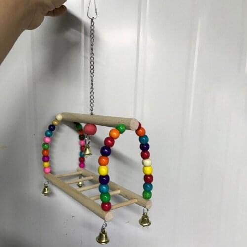 Natural Wooden Parrots Swing Toy Birds Perch Hanging Swings Cage With Colorful Beads Bells Toys Bird Supplies