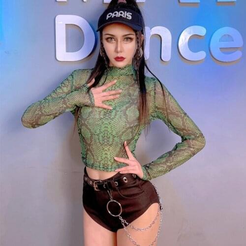 New DJ Stage Performance Clothes Women Group GoGo Pole Dance Costumes Nightclub Festival Clothing Snake Pattern Tops DQL5643