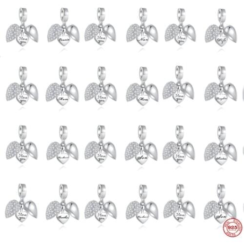 New 925 Silver Accessories Nan Mom Dad Couple Open Heart Pendant Fit Pandora Original Bracelet Charm Beads For Women DIY Jewelry