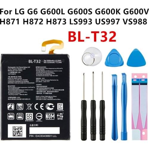Original BL-T32 3300mAh Battery For LG G6 G600L G600S G600K G600V H871 H872 H873 LS993 US997 VS988 T32 BLT32 Batteries +Tools