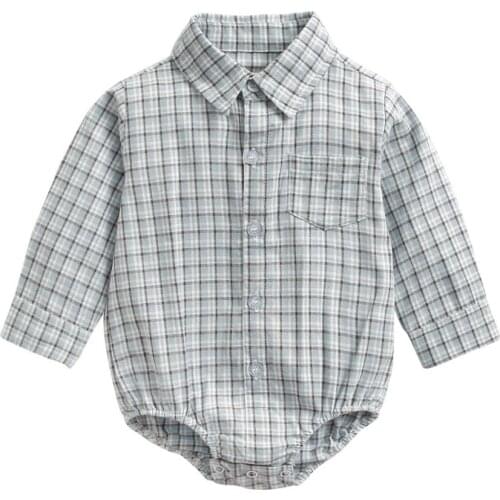 Autumn Spring Newborn Baby Boy romper Korean long-sleeved romper Plaid baby romper Gentleman baby jumpsuit