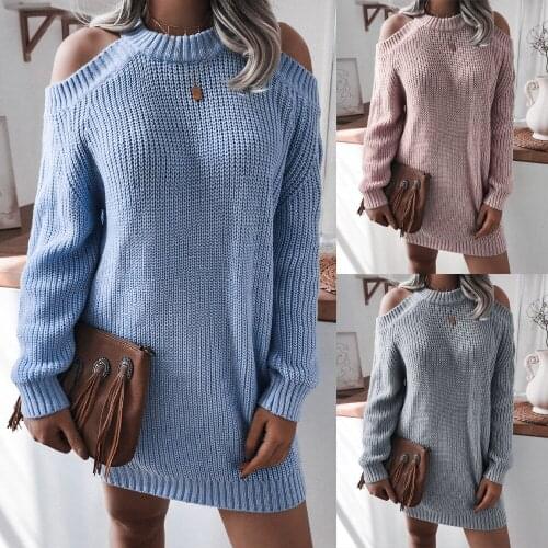 Autumn And Winter Strapless Long-sleeved Loose Sweater Dress Knitted Short Skirt Elegant Casual Style