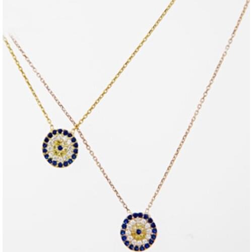 Classic turkish evil eye disco charm 925 sterling silver necklace silver gold rose gold 3 colors