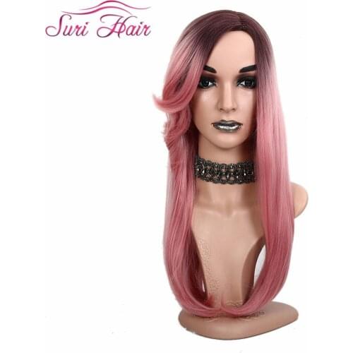 Suri hair straight long synthetic wigs Ombre pink wig cosplay hair for white women hair with side bang Inner buckle free ship
