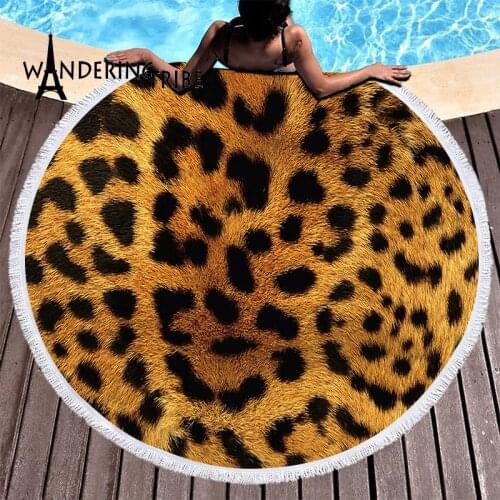 Bohemian Beach Towel Microfiber Animals Round 150Cm Animals Leopard Print Tiger Skin Towel Beach Personalized Sport Yoga Summer