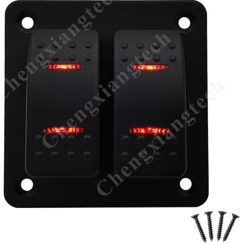 Pre-wired 2 Gang Aluminum Rocker Switch Panel 12V-24V 5Pin Red Led Light SPST On Off Car Boat Toggle Switch With Stickers