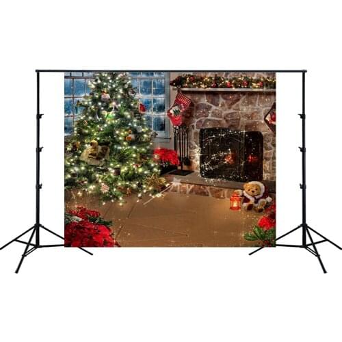 Christmas Backdrop Noel Pine Tree Party Banner Winter Glittering Sparkle Stove Photography Portrait Background Photo Studio Prop