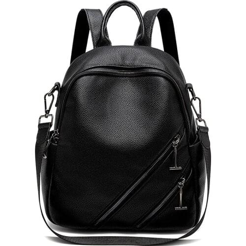 Soft 100% Genuine Cow Leather Black Hardware Womens Backpacks Lady Girl First Layer Cowhide Female School Book Backpack C1715