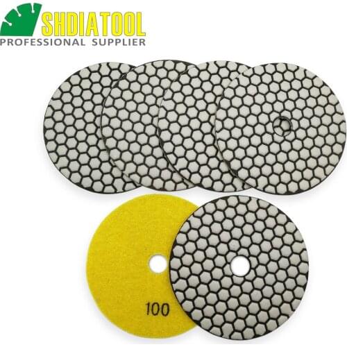 SHDIATOOL 6pcs 125mm #100 dry polishing pads For granite marble ceramic diameter 5inch Resin bond diamond flexible Grinding disc