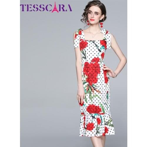 TESSCARA Women Summer Elegant Floral Dress Festa Female High Quality Long Wedding Party Robe Femme Dot Print Designer Vestidos