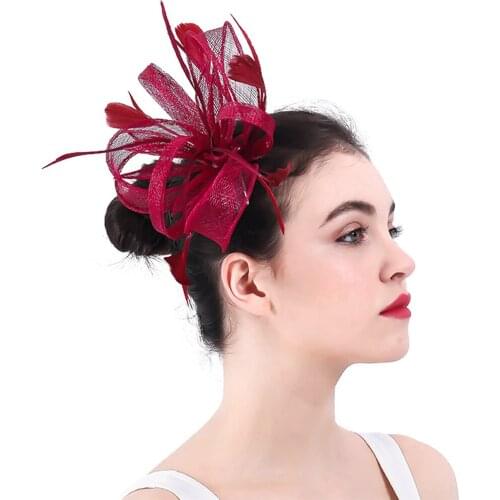 Gorgeous Bride Wedding Headdress Sinamay Fascinator Hat Hair Women Elegant Headwear With Fancy Feather Hair Accessories Church