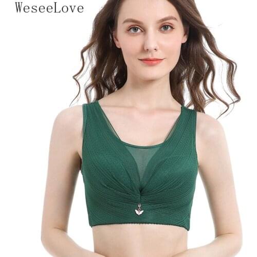 WeseeLove Sexy Vest Bra For Women Underwear Lace Big Size Lingerie Plus Brassiere Soft Minimizer Bras Full Cup Adjustment 110E