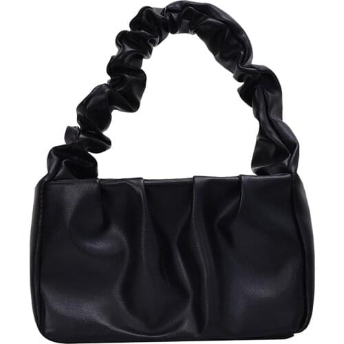 Women Faux Leather Cloud Ruched Tote Bag Solid Color Shoulder Pouch Handbag 2020 New