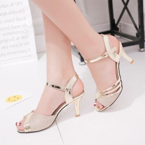 Women Sandals 2020 Summer Shoes Woman Dress Shoes Bling Weddging Shoes Silver High Heels Pumps Ladies Shoes zapatos mujer