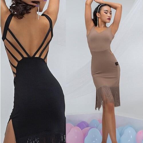 Black Latin Dance Competition Dresses For Women Sexy Fringed Dress Sleeveless Latin Practice Wear Performance Clothes DNV14854