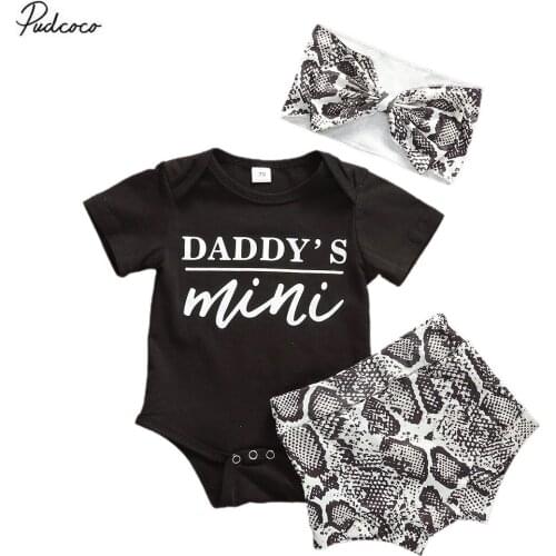 2020 0-18M 3pcs Baby Girl Snake Pattern Clothes Summer Toddler Kids Tops Letter Romper+Shorts Outfits Baby Clothing Set