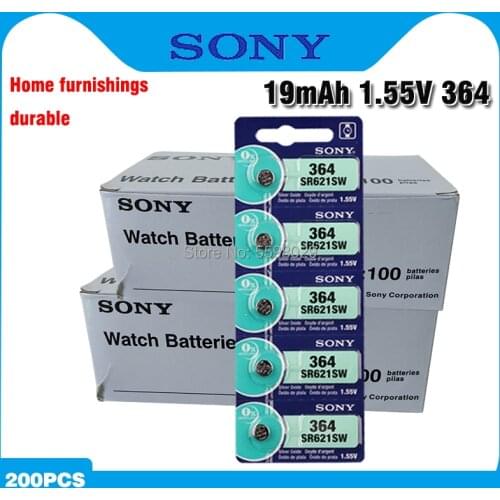 500pcs Sony Original 1.55V 364 SR621SW V364 SR60 SR621 AG1 Watch Battery Silver Oxide Button Coin Cell Batteries MADE IN JAPAN