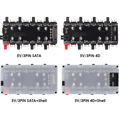 5V/3 Pin 12V/4PIN ARGB 4 Pin Fan PWM HUB 1 To 8 Multi Way Splitter for Motherboard LED Strip Light Control Adapter By SATA/4D