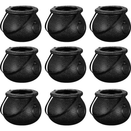 BESTOYARD 10pcs 5x7cm Halloween Candy Bucket Witchs Cauldron Trick or Treat Candy Pail Holder Black