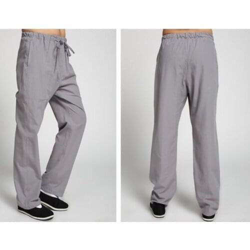 10color high quality COTTON men kung fu martial arts pants taiji tai chi wing chun trousers blue/gray/red