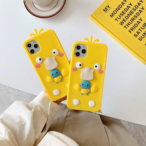 Case for iPhone 11 Cute 3D Duck Yellow Silicone Soft Shell for iPhone 11 12Pro MAX XS XR 7 8 plus X Ins Cartoon Phone Case